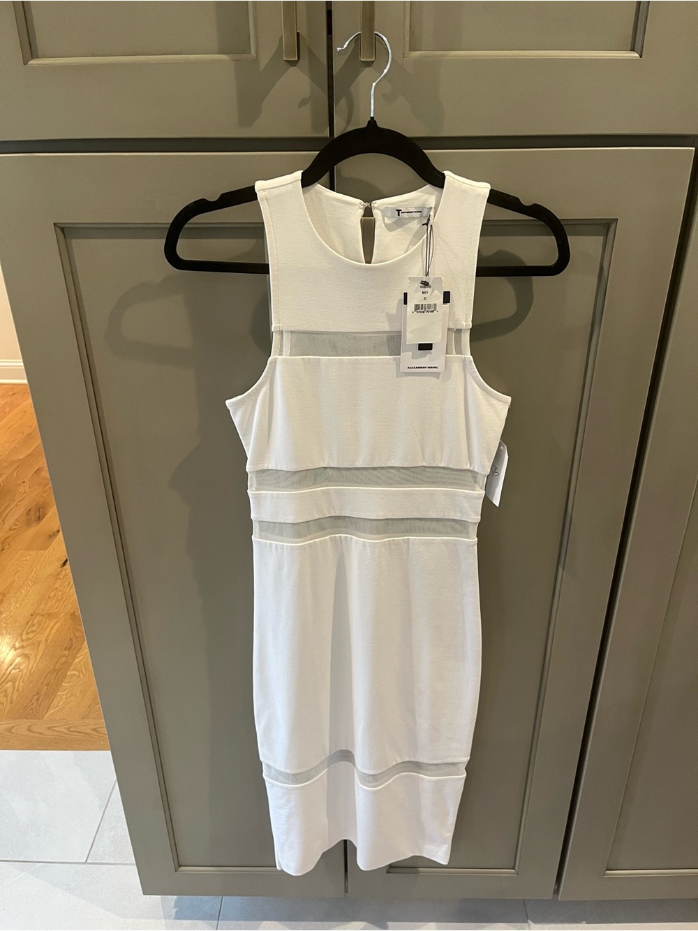 Alexander Wang White Sleeveless Midi Dress with Sheer Stripes